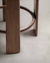 Load image into Gallery viewer, Granite stool in beige chenille and solid ash wood with walnut-coloured finish FSC 100% 75cm - image 11