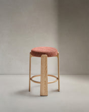 Load image into Gallery viewer, Granite stool in terracotta chenille and solid ash wood with a natural tone finish FSC 100% 75cm - image 2