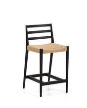 Load image into Gallery viewer, Analy stool with a backrest in solid oak wood in a black finish and rope cord seat, 65 cm, FSC 100%