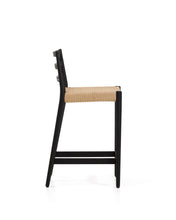 Load image into Gallery viewer, Analy stool with a backrest in solid oak wood in a black finish and rope cord seat, 65 cm, FSC 100% - image 2