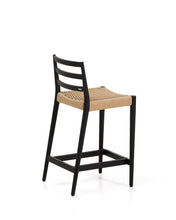 Load image into Gallery viewer, Analy stool with a backrest in solid oak wood in a black finish and rope cord seat, 65 cm, FSC 100% - image 3