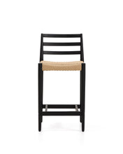 Load image into Gallery viewer, Analy stool with a backrest in solid oak wood in a black finish and rope cord seat, 65 cm, FSC 100% - image 4