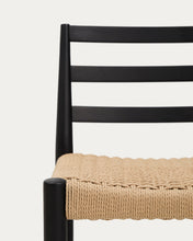 Load image into Gallery viewer, Analy stool with a backrest in solid oak wood in a black finish and rope cord seat, 65 cm, FSC 100% - image 6