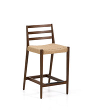 Load image into Gallery viewer, Analy stool with backrest in solid oak wood with walnut-tone finish and rope seat, 65 cm, FSC 100%