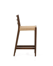 Load image into Gallery viewer, Analy stool with backrest in solid oak wood with walnut-tone finish and rope seat, 65 cm, FSC 100% - image 2