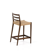 Load image into Gallery viewer, Analy stool with backrest in solid oak wood with walnut-tone finish and rope seat, 65 cm, FSC 100% - image 3