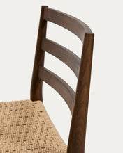 Load image into Gallery viewer, Analy stool with backrest in solid oak wood with walnut-tone finish and rope seat, 65 cm, FSC 100% - image 8