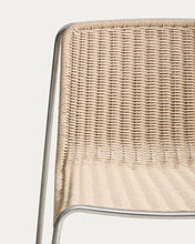 Load image into Gallery viewer, Tavari stackable chair in beige synthetic rope cord and AISI 304 stainless steel with brushed finish - image 9