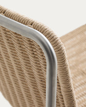 Load image into Gallery viewer, Tavari stackable chair in beige synthetic rope cord and AISI 304 stainless steel with brushed finish - image 12