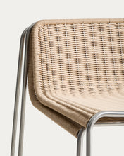 Load image into Gallery viewer, Tavari stackable stool in beige synthetic rope cord and AISI 304 stainless steel with brushed finish 65 cm - image 9