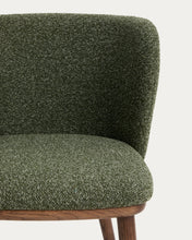 Load image into Gallery viewer, Ciselia dark green thick chenille chair with solid ash wood legs with walnut-coloured finish FSC Mix Credit - image 7