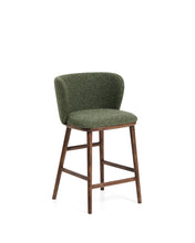 Load image into Gallery viewer, Ciselia dark green thick chenille stool with solid ash wood legs with walnut-coloured finish FSC Mix Credit 65cm