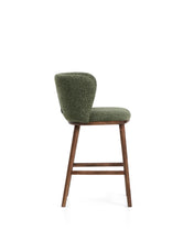 Load image into Gallery viewer, Ciselia dark green thick chenille stool with solid ash wood legs with walnut-coloured finish FSC Mix Credit 65cm - image 2