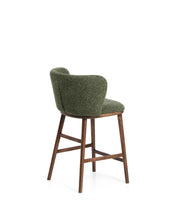 Load image into Gallery viewer, Ciselia dark green thick chenille stool with solid ash wood legs with walnut-coloured finish FSC Mix Credit 65cm - image 3