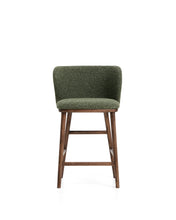 Load image into Gallery viewer, Ciselia dark green thick chenille stool with solid ash wood legs with walnut-coloured finish FSC Mix Credit 65cm - image 4