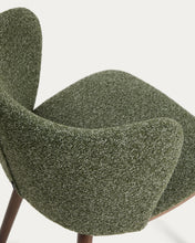 Load image into Gallery viewer, Ciselia dark green thick chenille stool with solid ash wood legs with walnut-coloured finish FSC Mix Credit 65cm - image 9