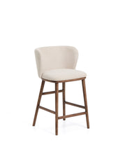 Load image into Gallery viewer, Ciselia beige chenille stool with solid ash wood legs with walnut-coloured finish FSC Mix Credit 65cm