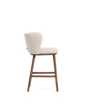 Load image into Gallery viewer, Ciselia beige chenille stool with solid ash wood legs with walnut-coloured finish FSC Mix Credit 65cm - image 2