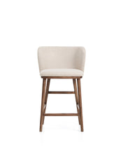 Load image into Gallery viewer, Ciselia beige chenille stool with solid ash wood legs with walnut-coloured finish FSC Mix Credit 65cm - image 3