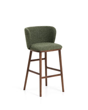 Load image into Gallery viewer, Ciselia dark green thick chenille stool with solid ash wood legs with walnut-coloured finish FSC Mix Credit 75cm