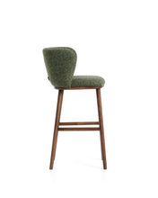 Load image into Gallery viewer, Ciselia dark green thick chenille stool with solid ash wood legs with walnut-coloured finish FSC Mix Credit 75cm - image 2