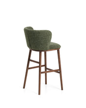 Load image into Gallery viewer, Ciselia dark green thick chenille stool with solid ash wood legs with walnut-coloured finish FSC Mix Credit 75cm - image 3
