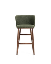 Load image into Gallery viewer, Ciselia dark green thick chenille stool with solid ash wood legs with walnut-coloured finish FSC Mix Credit 75cm - image 4