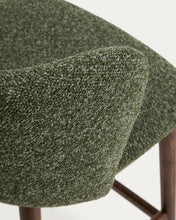 Load image into Gallery viewer, Ciselia dark green thick chenille stool with solid ash wood legs with walnut-coloured finish FSC Mix Credit 75cm - image 9