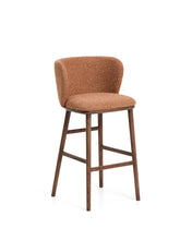 Load image into Gallery viewer, Ciselia terracotta thick chenille stool with solid ash wood legs with walnut-coloured finish FSC Mix Credit 75cm