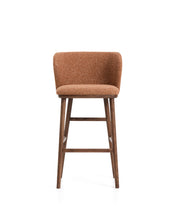Load image into Gallery viewer, Ciselia terracotta thick chenille stool with solid ash wood legs with walnut-coloured finish FSC Mix Credit 75cm - image 4