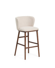 Load image into Gallery viewer, Ciselia beige chenille stool with solid ash wood legs with walnut-coloured finish FSC Mix Credit 75cm