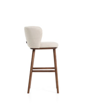 Load image into Gallery viewer, Ciselia beige chenille stool with solid ash wood legs with walnut-coloured finish FSC Mix Credit 75cm - image 2