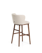 Load image into Gallery viewer, Ciselia beige chenille stool with solid ash wood legs with walnut-coloured finish FSC Mix Credit 75cm - image 3