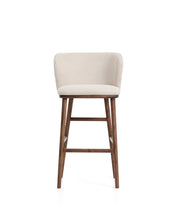 Load image into Gallery viewer, Ciselia beige chenille stool with solid ash wood legs with walnut-coloured finish FSC Mix Credit 75cm - image 4