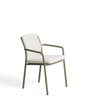 Load image into Gallery viewer, Linosa stackable outdoor chair in green aluminium with beige cushion