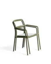 Load image into Gallery viewer, Linosa stackable outdoor chair in green aluminium with beige cushion - image 3