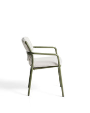 Load image into Gallery viewer, Linosa stackable outdoor chair in green aluminium with beige cushion - image 4
