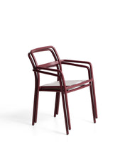 Load image into Gallery viewer, Linosa stackable outdoor chair in burgundy aluminium with beige cushion - image 3