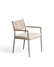 Load image into Gallery viewer, Argasi stackable outdoor chair in taupe aluminium and beige synthetic rope cord