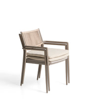 Load image into Gallery viewer, Argasi stackable outdoor chair in taupe aluminium and beige synthetic rope cord - image 3