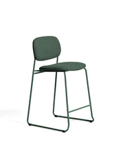 Load image into Gallery viewer, Meli stackable stool in green chenille with green metal legs FSC Mix Credit 65cm