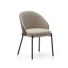 Load image into Gallery viewer, Eamy chair in light brown chenille with ash veneer in walnut finish and black metal