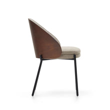Load image into Gallery viewer, Eamy chair in light brown chenille with ash veneer in walnut finish and black metal - image 3