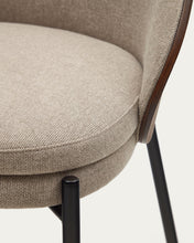 Load image into Gallery viewer, Eamy chair in light brown chenille with ash veneer in walnut finish and black metal - image 17