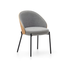 Load image into Gallery viewer, Eamy chair light grey chenille and ash wood veneer with a natural finish and black metal - image 2