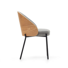 Load image into Gallery viewer, Eamy chair light grey chenille and ash wood veneer with a natural finish and black metal - image 4