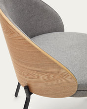 Load image into Gallery viewer, Eamy chair light grey chenille and ash wood veneer with a natural finish and black metal - image 14