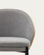 Load image into Gallery viewer, Eamy chair light grey chenille and ash wood veneer with a natural finish and black metal - image 15