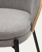 Load image into Gallery viewer, Eamy chair light grey chenille and ash wood veneer with a natural finish and black metal - image 17