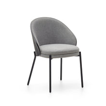 Load image into Gallery viewer, Eamy chair light grey chenilla and ash wood veneer with a black finish and black metal - image 2